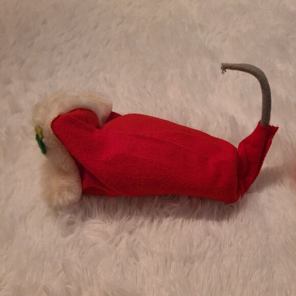 1980s Annalee Christmas Mouse Holly Sleepy Nestled in Christmas Stocking Vtg - Picture 3 of 9